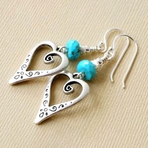 Turquoise Hollow Heart shaped drop earrings